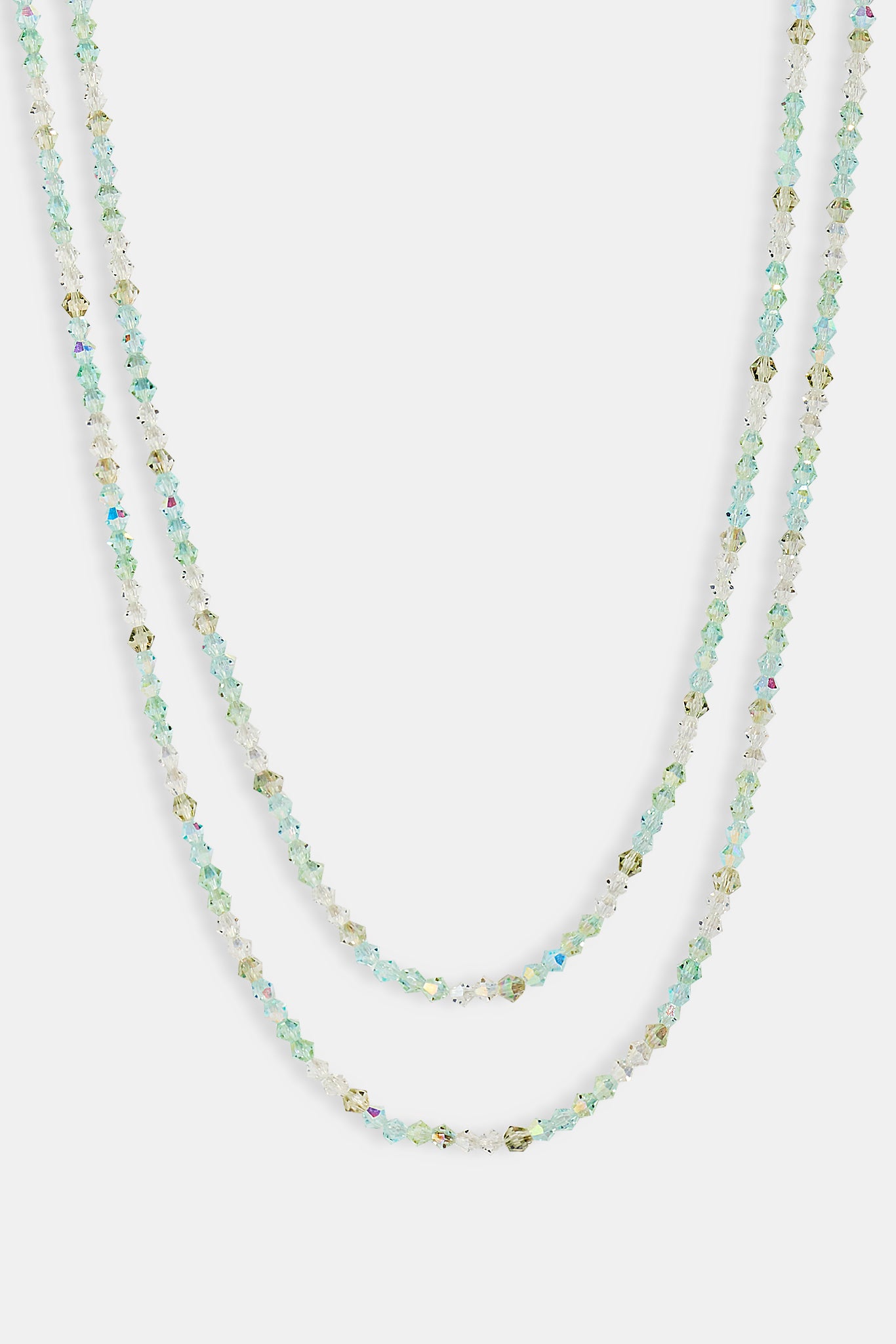 Green Double Layer Glass Bead Necklace - 4mm - White
